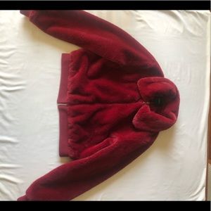 Puffy red bomber jacket